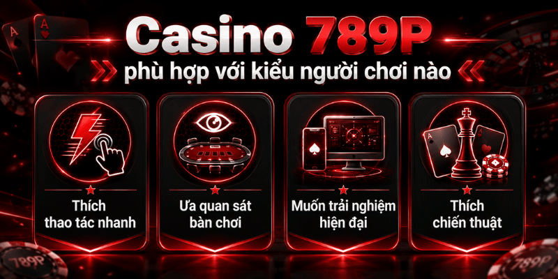 Casino 789P phù hợp với người thích thao tác nhanh, quan sát bàn chơi, trải nghiệm giao diện hiện đại hoặc tìm hiểu chiến thuật.